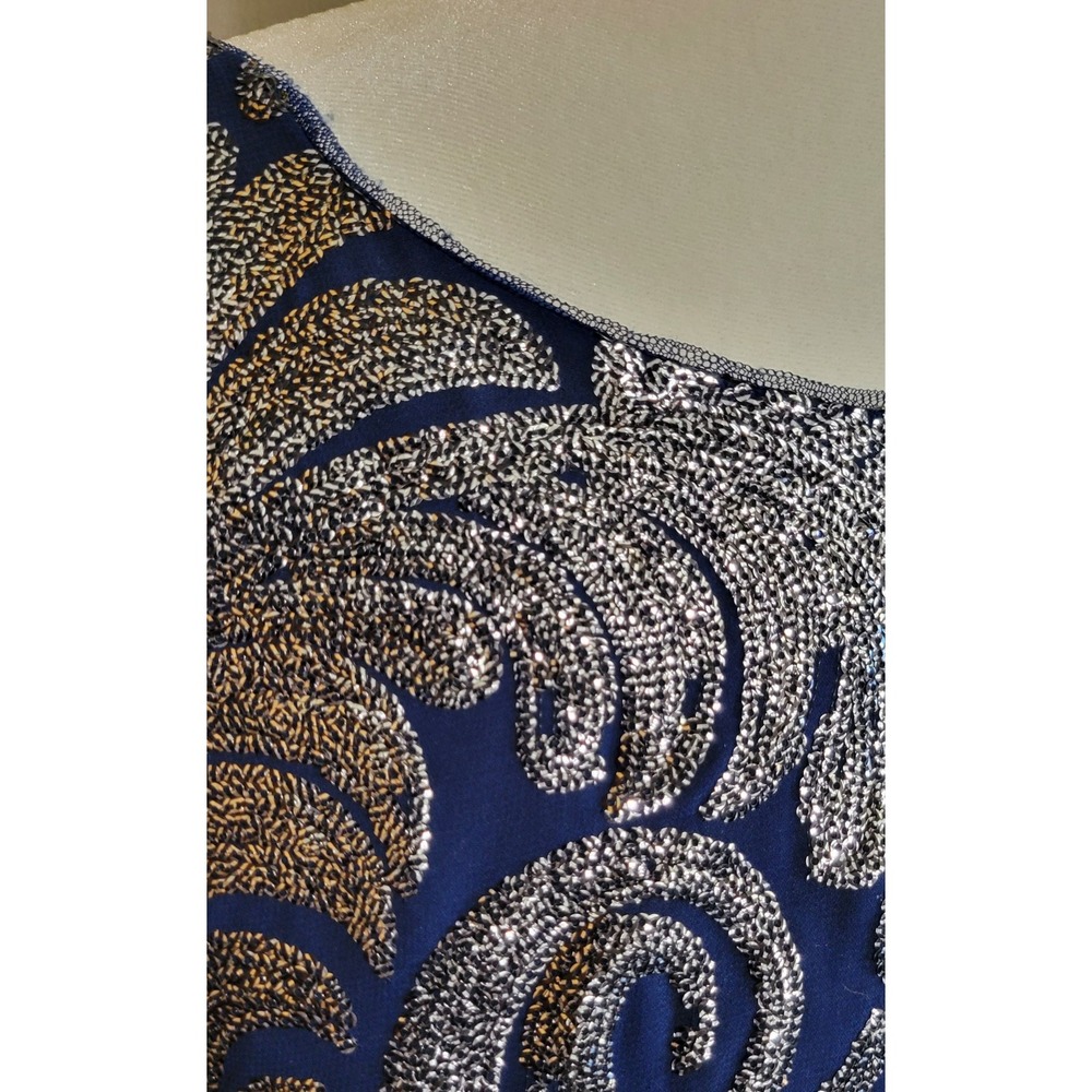 Adrianna Papell Navy Sequin Swirl Dress - Picture 5 of 6